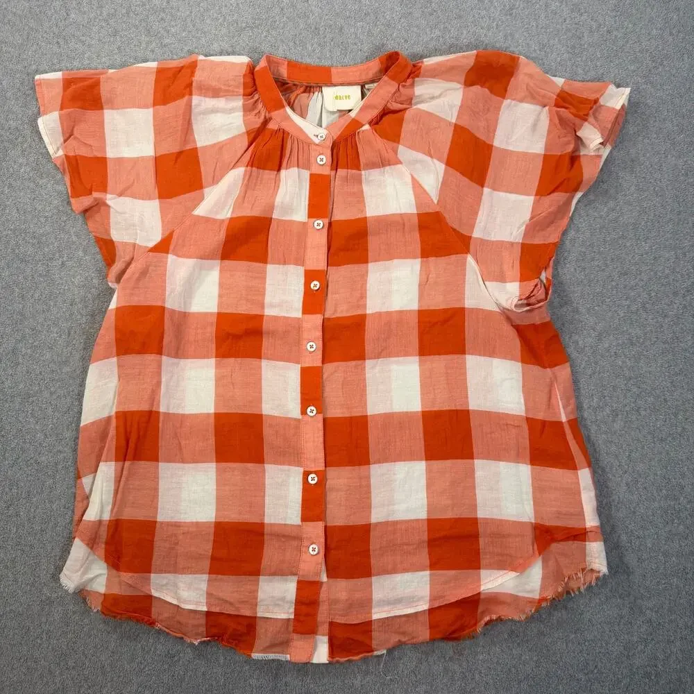 Maeve Orange and White Gingham Button-Front Blouse - Picture 1 of 10